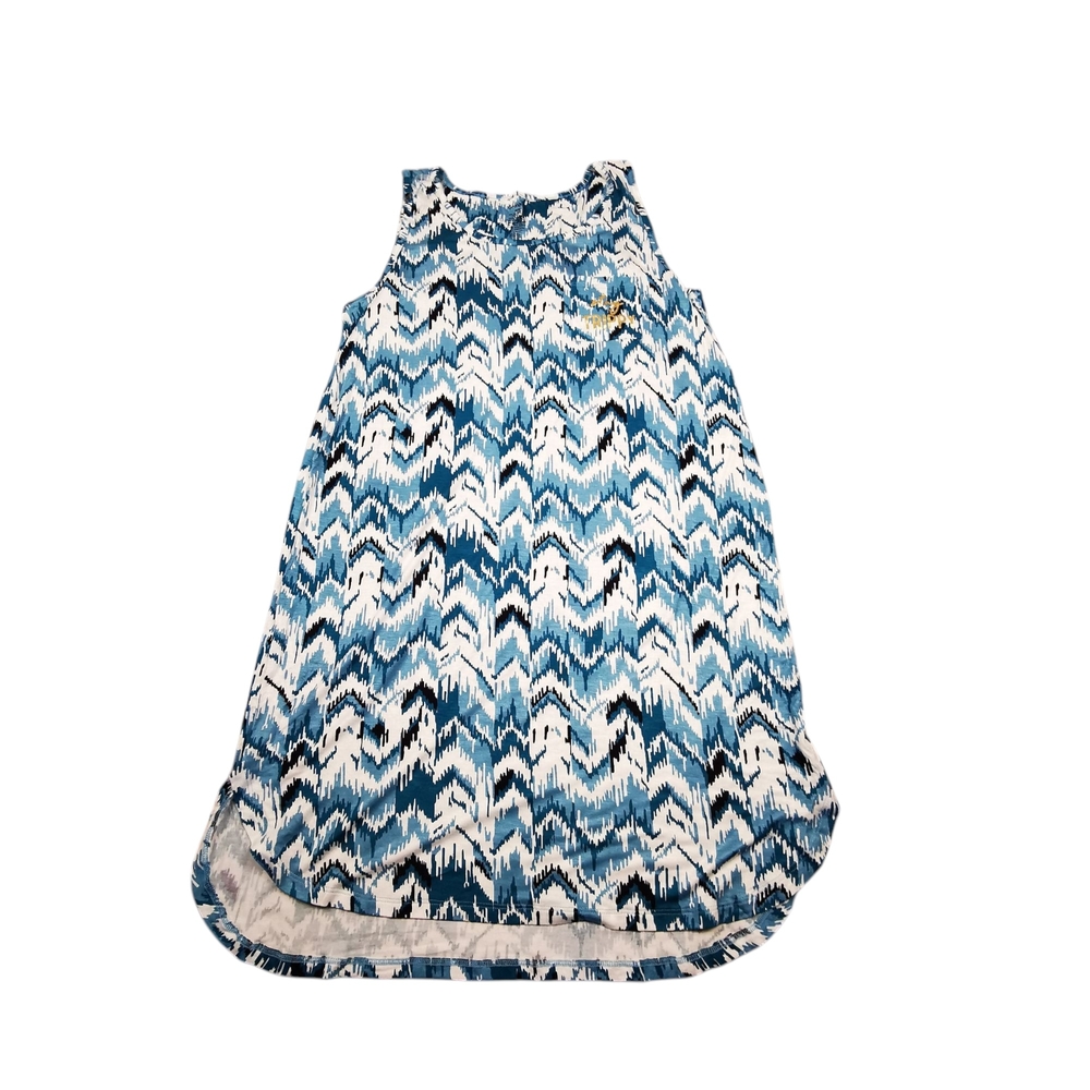 Blue and White Sleeveless Nightgown with Zigzag Pattern